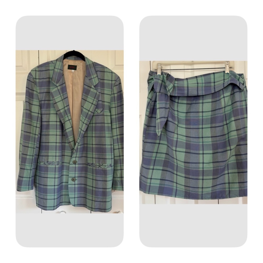For: Joseph vintage wrap skirt and jacket suit 100% Linen Plaid